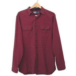 Polo Ralph Lauren Men XL Shirt Red Black Check Button Up Pockets Western Classic